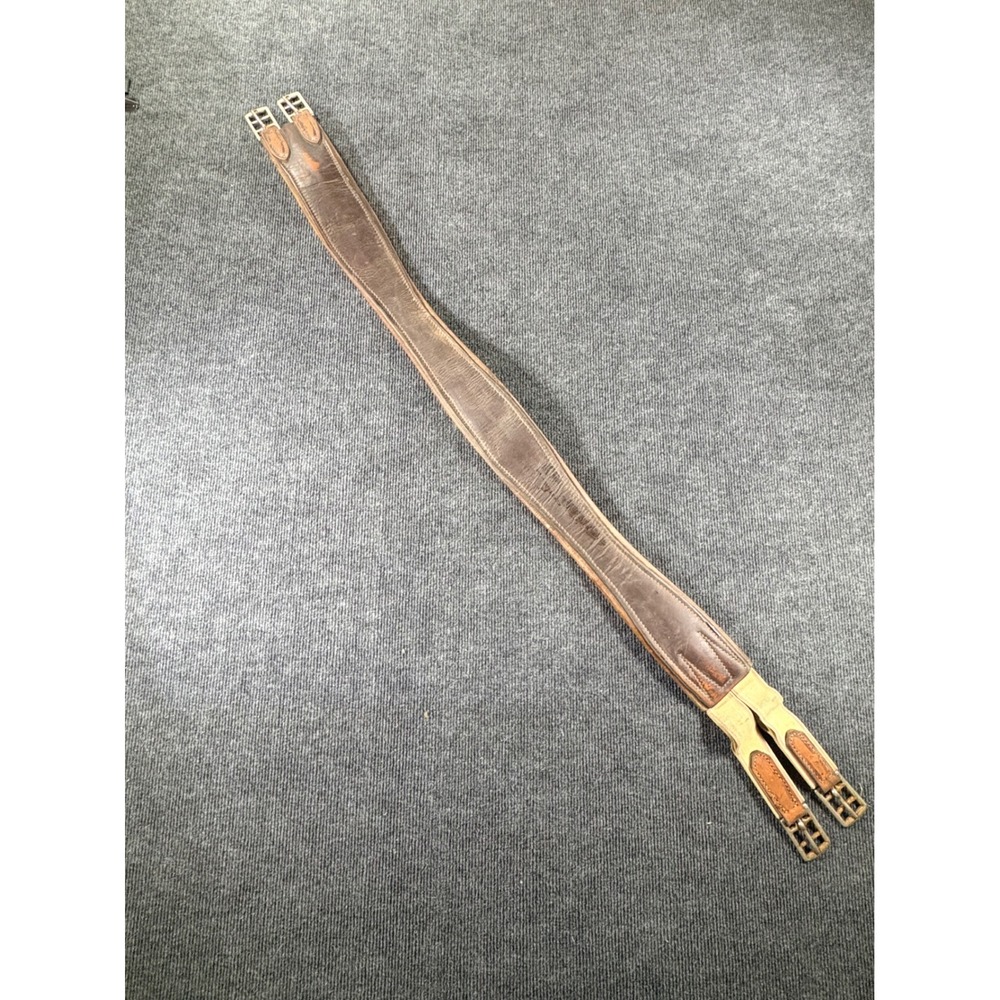 Brown Leather Contoured English Horse Girth Elastic End Size 46 Roller‎ Buckle